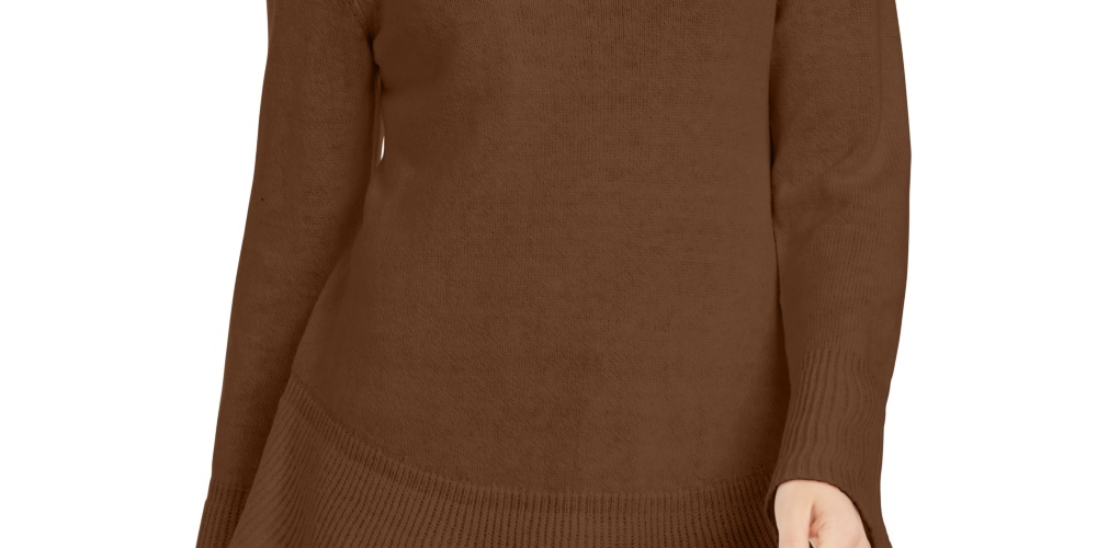 Suéter túnica feminino estilo &amp; co, pequeno, com babados, cáqui, pequeno, pequeno