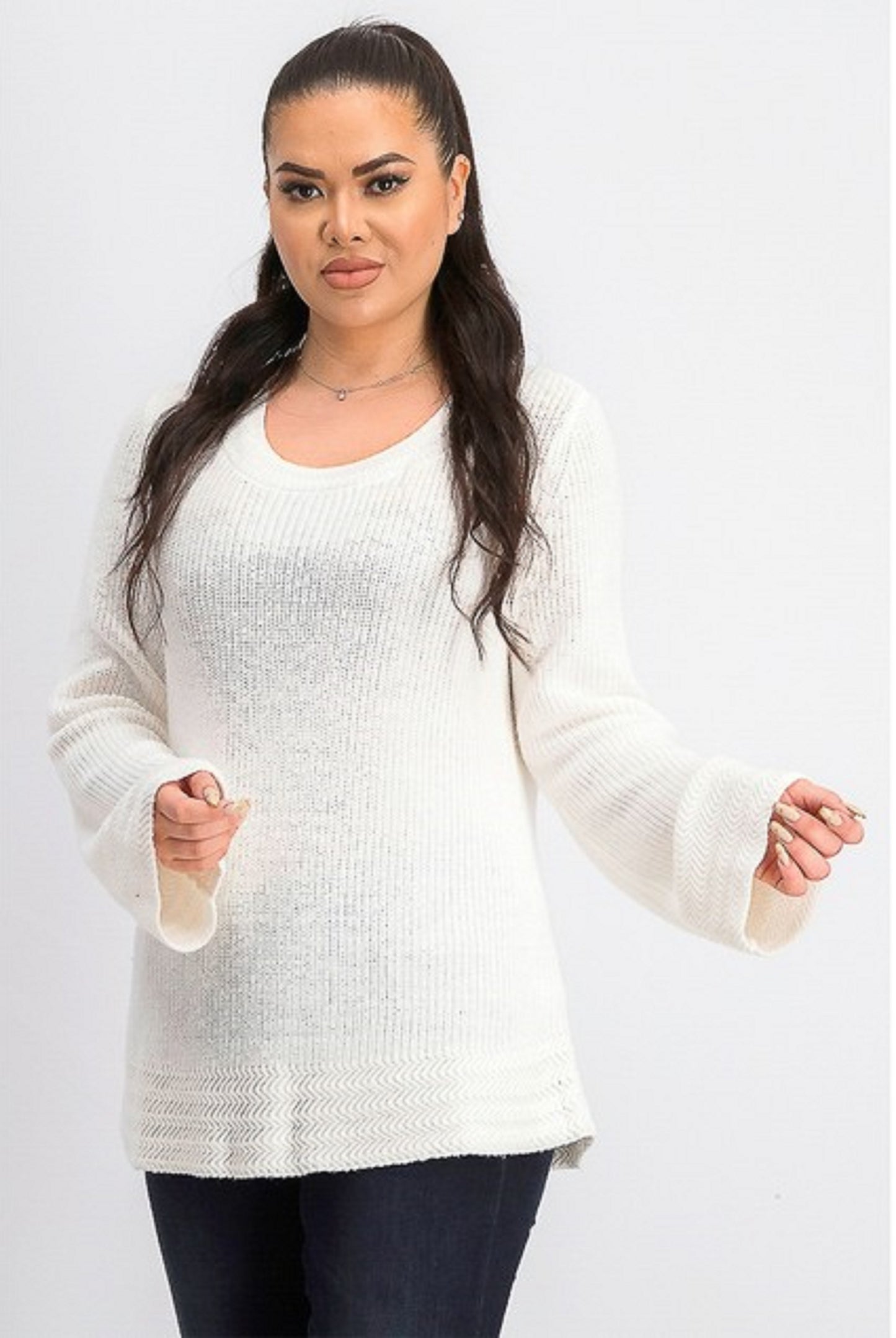 Suéter pulôver feminino estilo &amp; co, tamanho XXG, branco, de malha quadrada