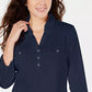 Camisa polo feminina Karen Scott Petite manga 3/4 azul escuro tamanho Petit