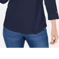Camisa polo feminina Karen Scott Petite manga 3/4 azul escuro tamanho Petit