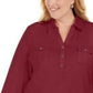 Polo Karen Scott feminino de algodão com manga 3/4, vermelho, tamanho 1X