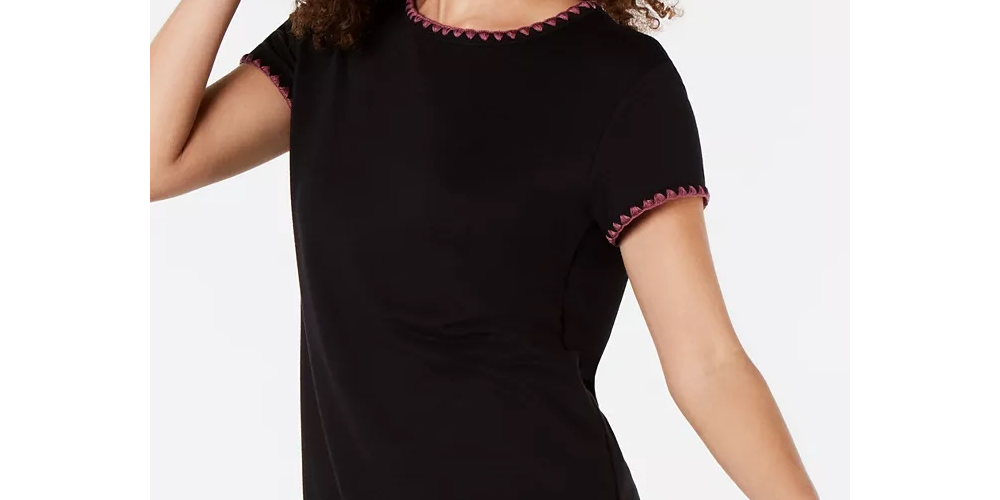 Camiseta feminina Ideology Blanket-Stitch com bainha caída, preta, tamanho pequeno