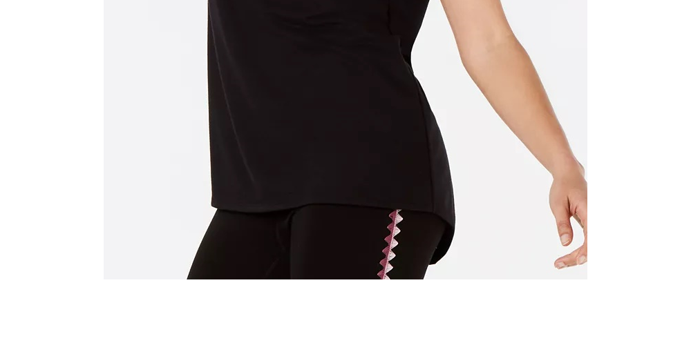 Camiseta feminina Ideology Blanket-Stitch com bainha caída, preta, tamanho pequeno