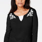Blusa feminina Karen Scott de algodão bordado com efeito em camadas, preta, tamanho pequeno