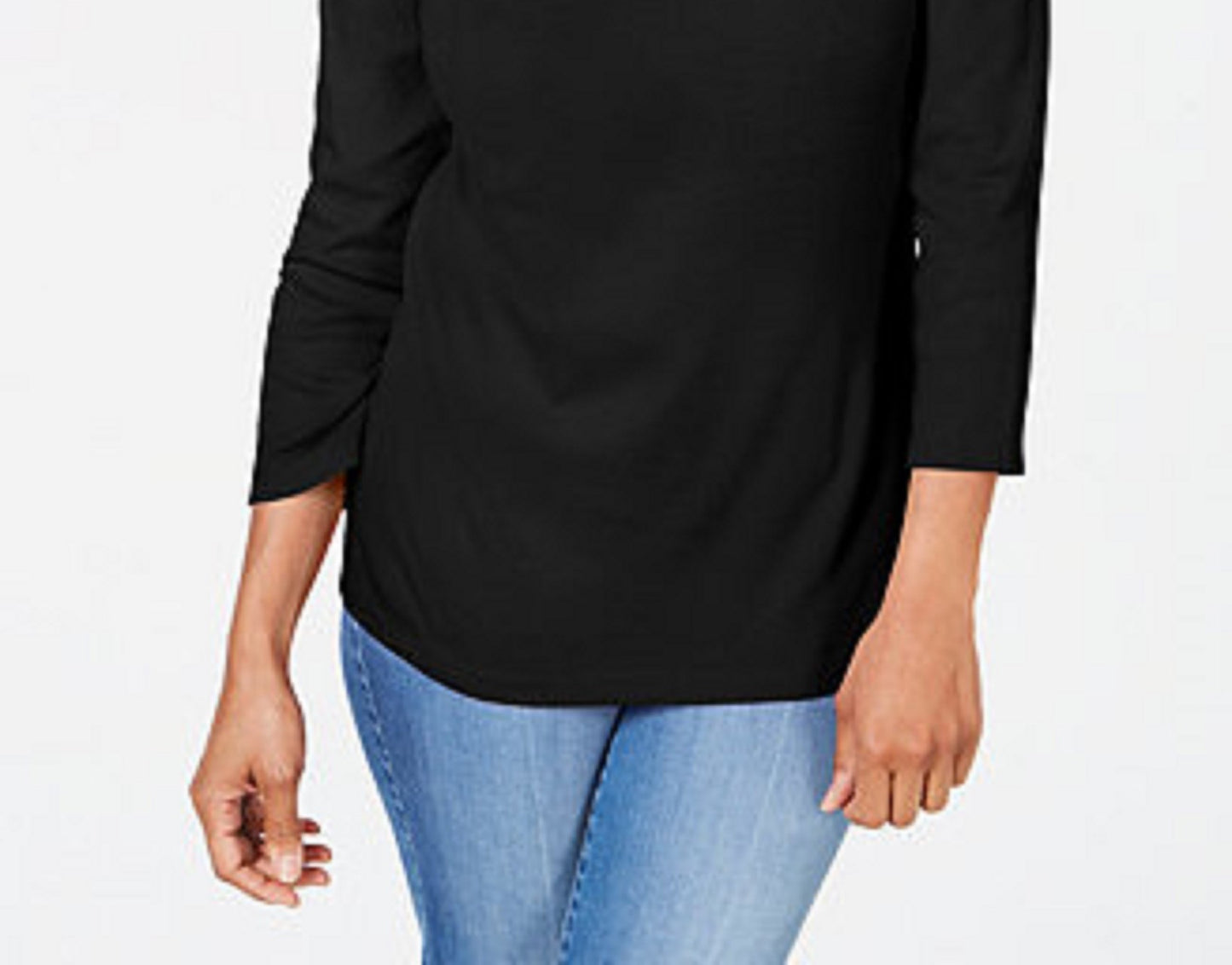Blusa feminina Karen Scott de algodão bordado com efeito em camadas, preta, tamanho pequeno