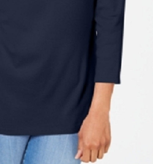 Karen Scott Blusa feminina bordada de algodão com efeito em camadas, tamanho azul-marinho, pequena e média