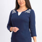 Karen Scott Blusa feminina bordada de algodão com efeito em camadas, azul, tamanho pequeno pequeno
