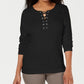 Karen Scott Blusa de algodão com cadarço feminina, preta, tamanho X-S