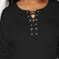 Karen Scott Blusa de algodão com cadarço feminina, preta, tamanho X-S