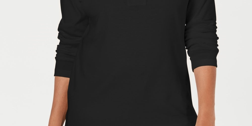 Karen Scott Blusa de algodão com cadarço feminina, preta, tamanho X-S