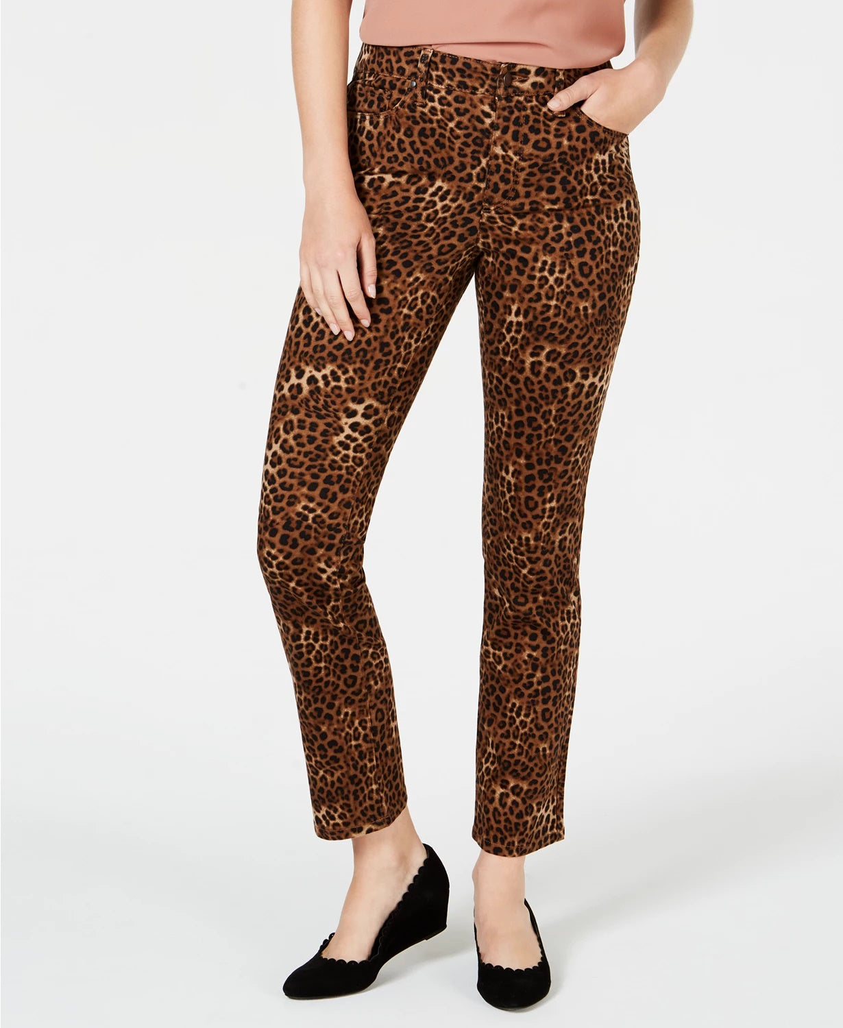 Calça jeans feminina Charter Club Petite estampada Lexington reta marrom tamanho 8 P