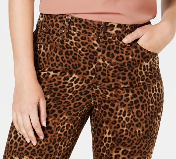 Calça jeans feminina Charter Club Petite estampada Lexington reta marrom tamanho 8 P