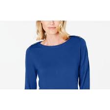 Karen Scott Suéter Feminino com Botões no Ombro Azul Marinho Tamanho P