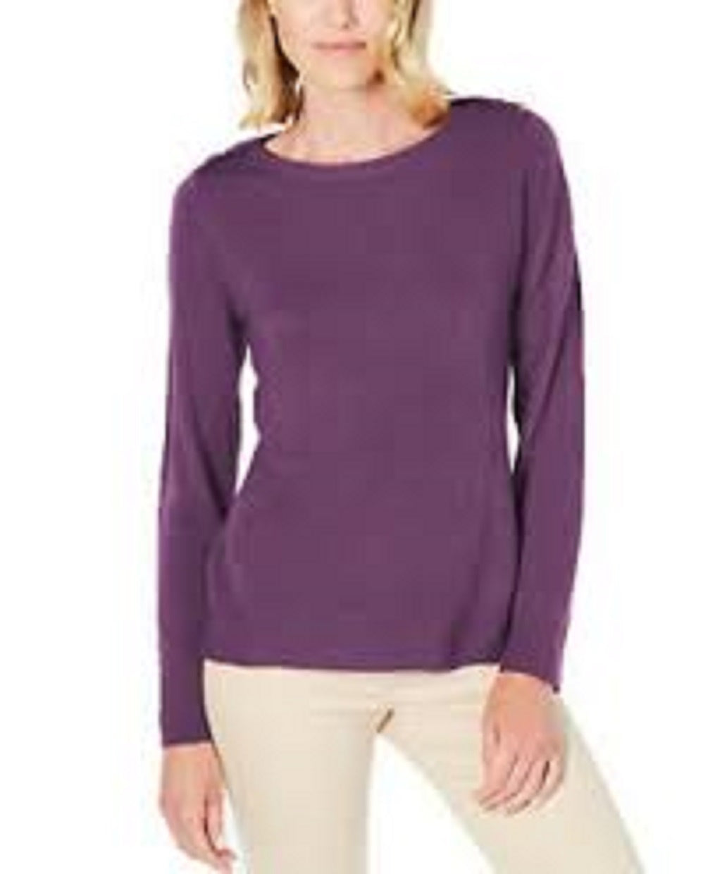 Karen Scott Suéter Feminino Petite com Ombros Abertos, Roxo Médio, Tamanho Petit