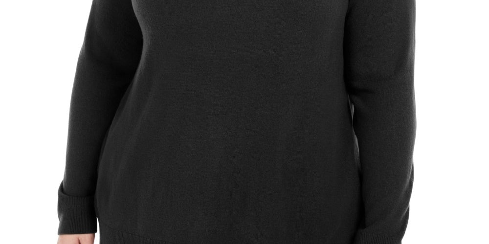 Karen Scott Suéter Feminino Plus com Acabamento Canelado e Botões nos Ombros Preto Tamanho 2X