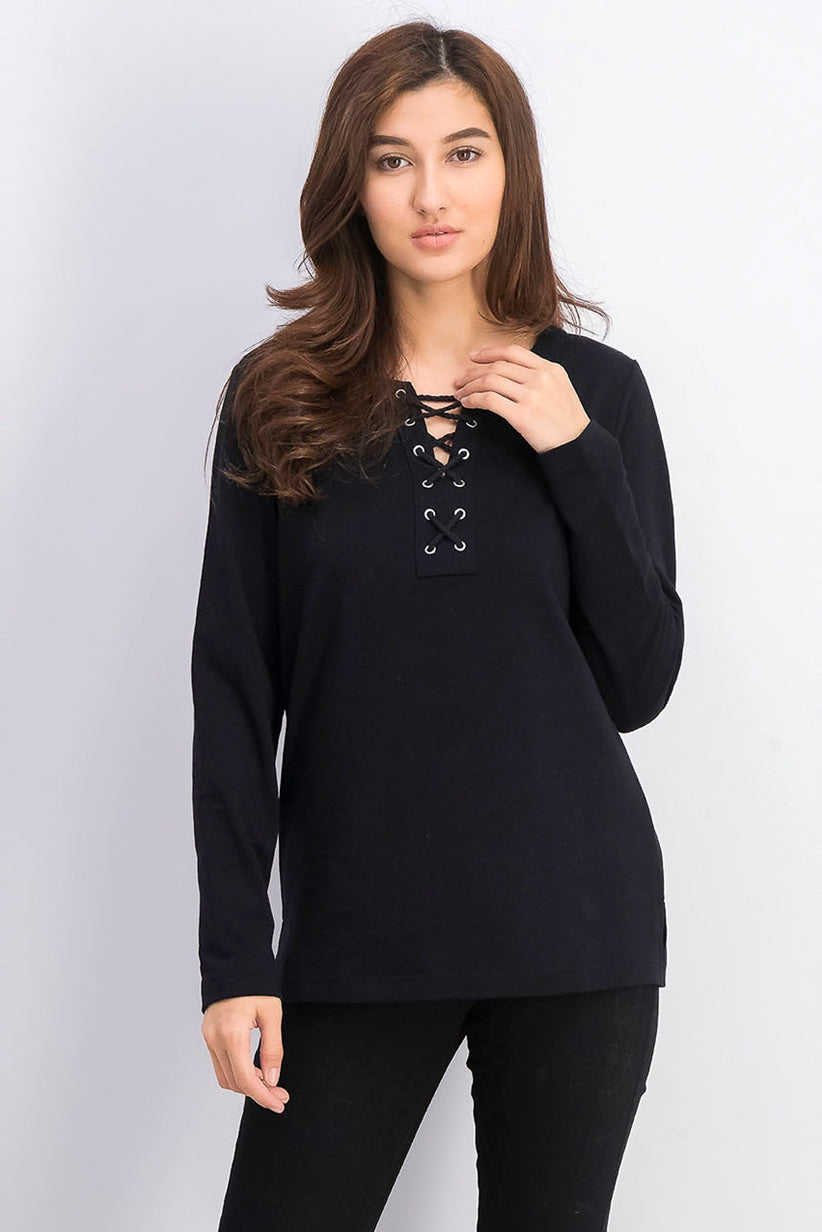 Moletom esportivo feminino Karen Scott com cadarço, preto, tamanho pequeno