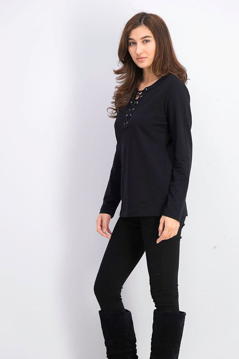 Moletom esportivo feminino Karen Scott com cadarço, preto, tamanho pequeno