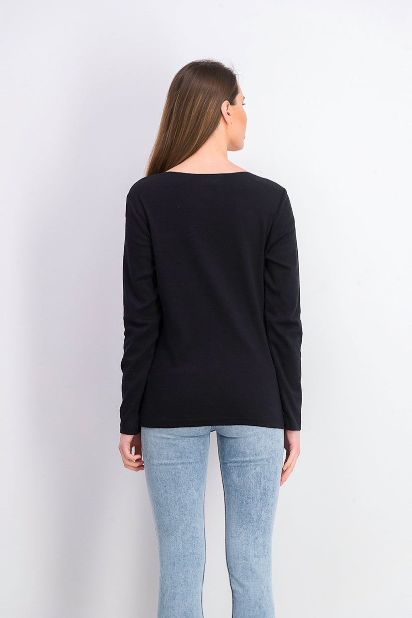 Camisa feminina Karen Scott Sparkle Holiday Graphic preta tamanho X-G