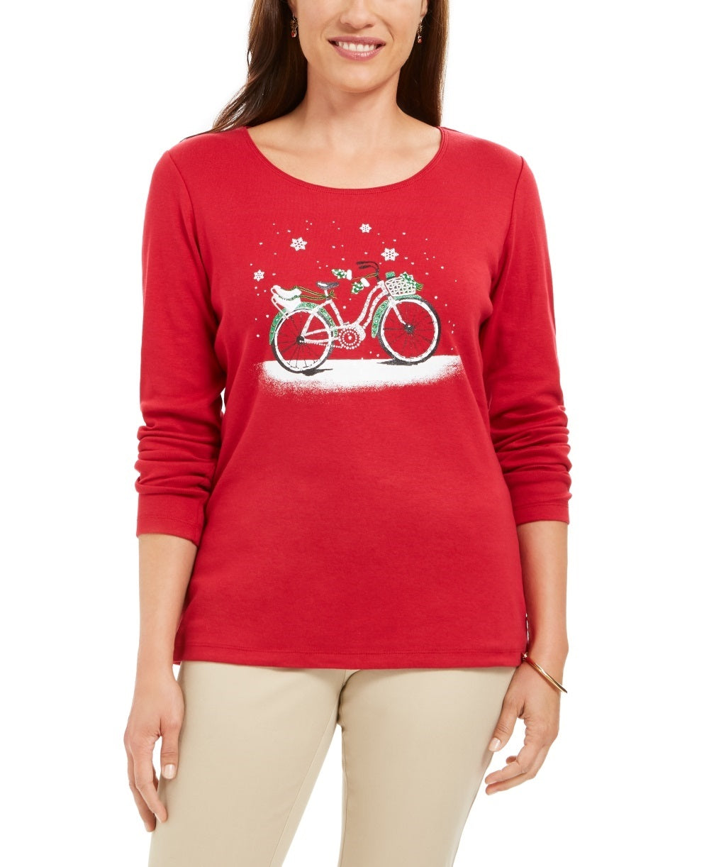 Karen Scott Camiseta Feminina Snow Bike Algodão Vermelha Tamanho XX-G