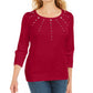 Karen Scott Top Feminino Petite Cotton Grommet-Hardware Vermelho Tamanho P