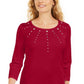 Karen Scott Top Feminino Petite Cotton Grommet-Hardware Vermelho Tamanho P