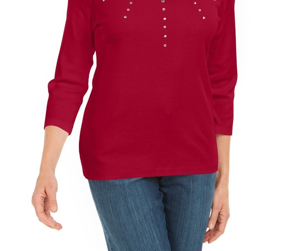 Karen Scott Top Feminino Petite Cotton Grommet-Hardware Vermelho Tamanho P