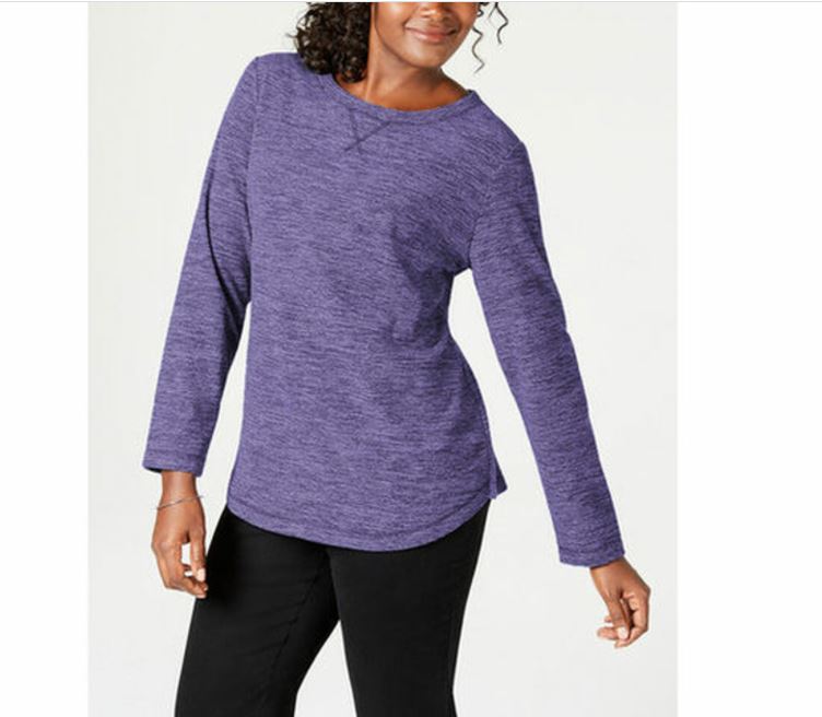 Karen Scott Sport Space-Dye Microfleece Top Feminino Roxo Tamanho Médio