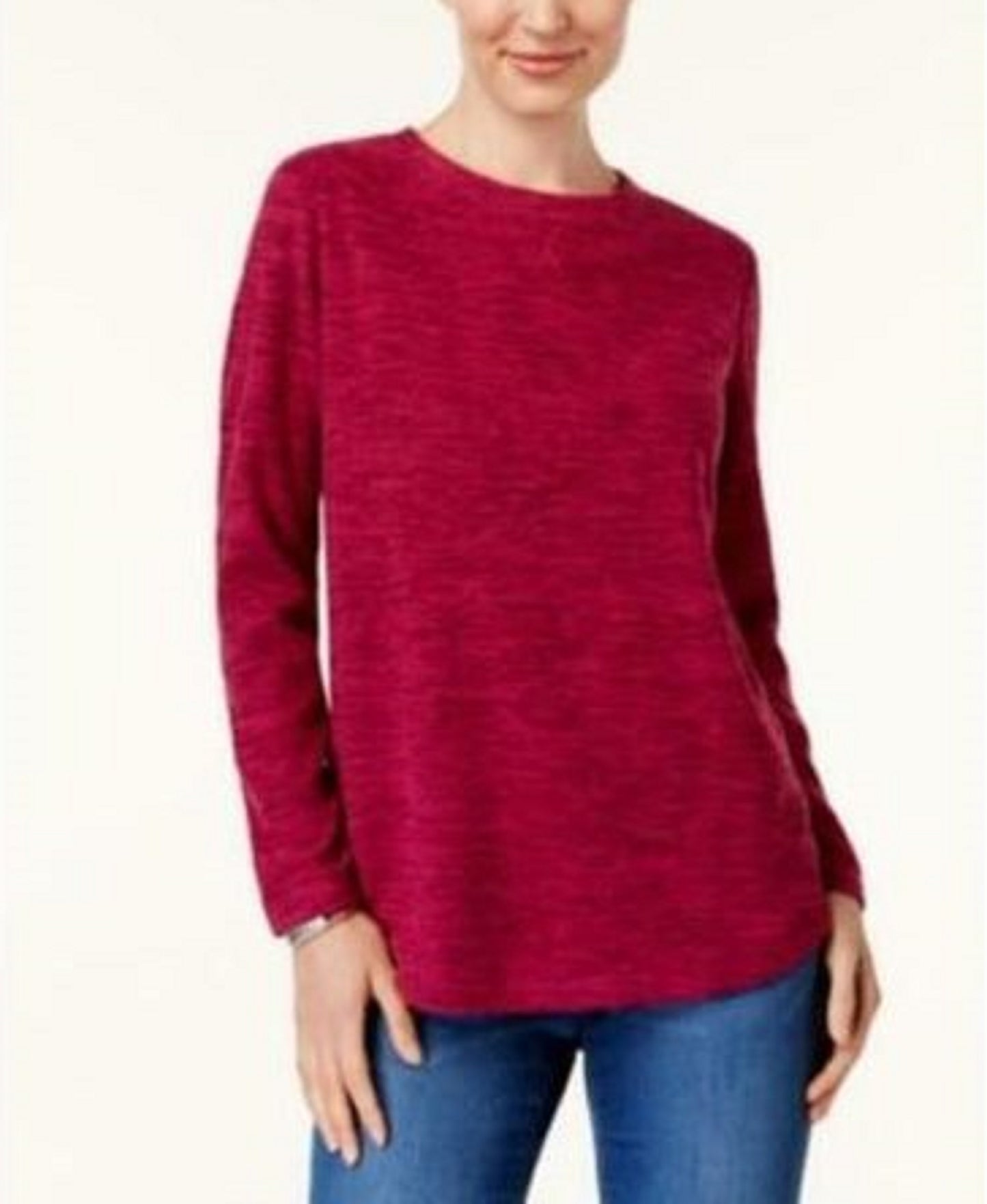 Karen Scott Sport Space-Dye Microfleece Top Feminino Vermelho Tamanho Grande