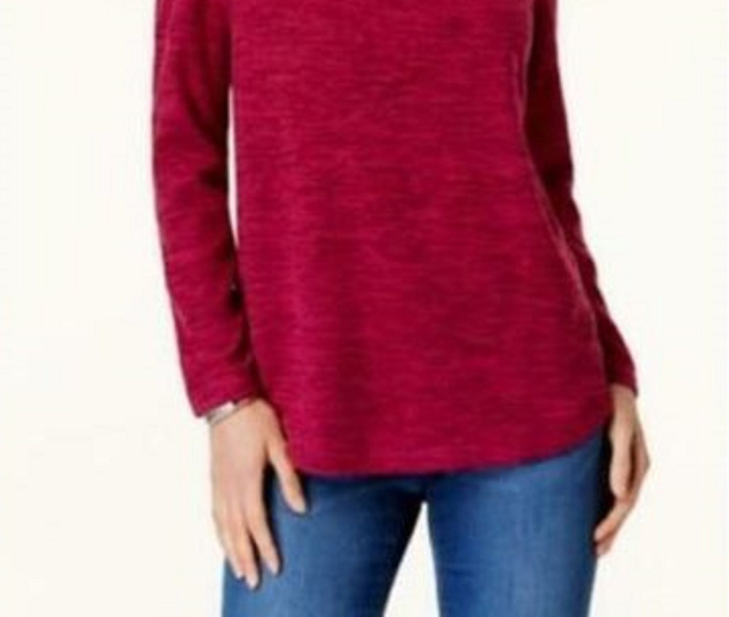 Karen Scott Sport Space-Dye Microfleece Top Feminino Vermelho Tamanho Grande
