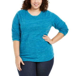 Karen Scott Blusa Plus Size Feminina Microfleece Marmorizada Azul Tamanho 2X