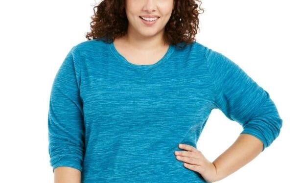 Karen Scott Blusa Plus Size Feminina Microfleece Marmorizada Azul Tamanho 2X