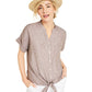 Camisa feminina Charter Club de linho com botões frontais e amarração, tamanho extragrande, marrom