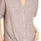 Camisa feminina Charter Club de linho com botões frontais e amarração, tamanho extragrande, marrom