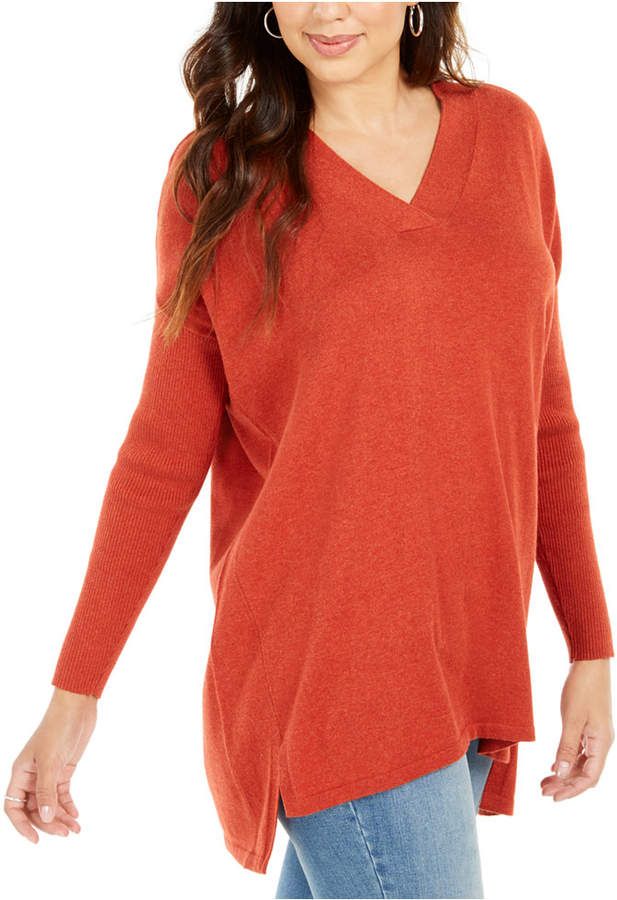 Suéter túnica feminino com decote em V estilo &amp; co, vermelho escuro, tamanho pequeno