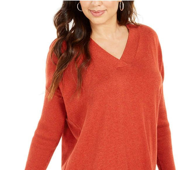 Suéter túnica feminino com decote em V estilo &amp; co, vermelho escuro, tamanho pequeno