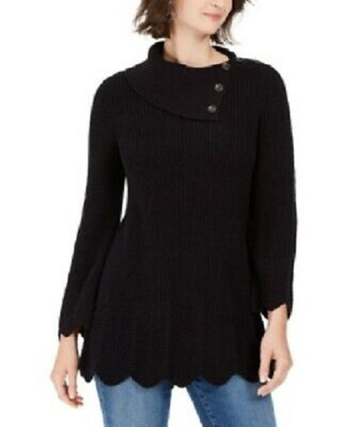 Suéter canelado com bainha recortada feminino Style &amp; Co, preto, tamanho grande