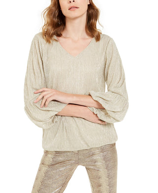 Alfani Women's Petite Metallic Bubble Top Yellow Size Petite Medium