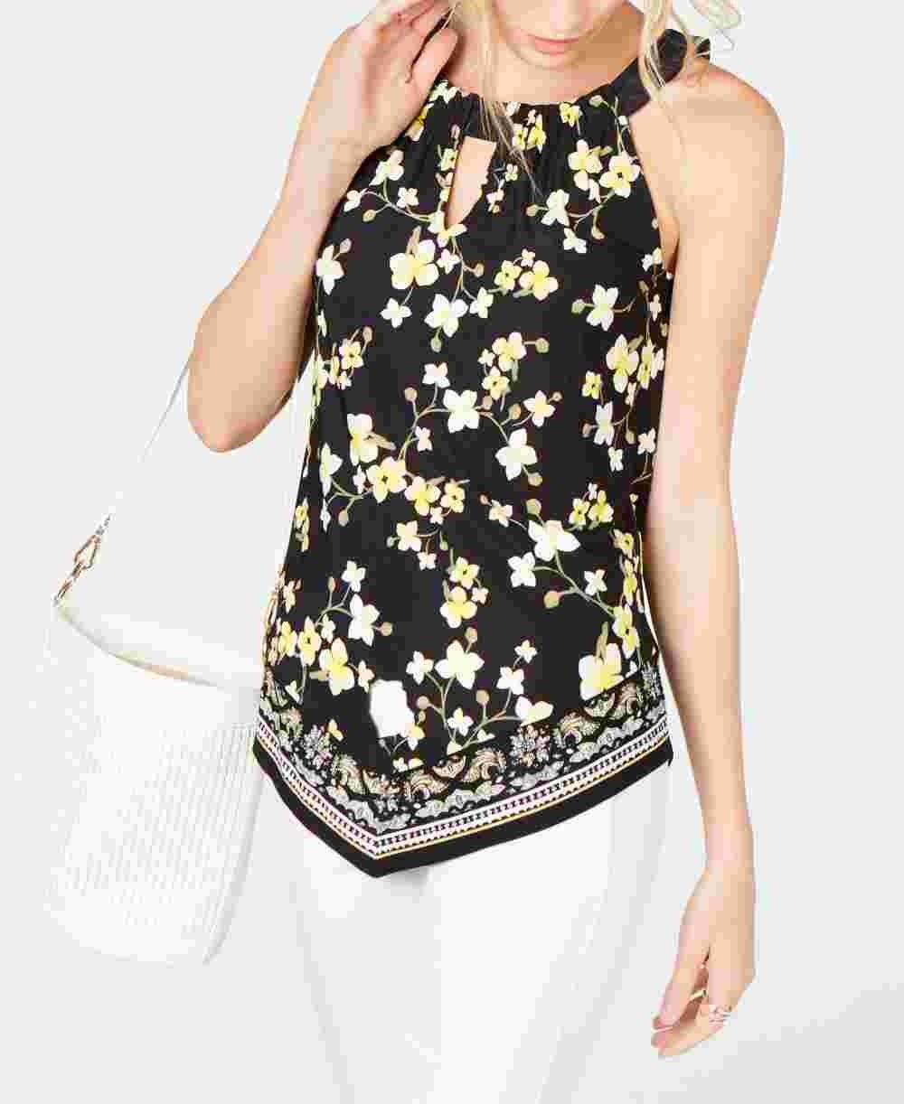 INC International Concepts Top Halter Estampado Feminino com Decote em Fechadura Amarelo Tamanho Médio