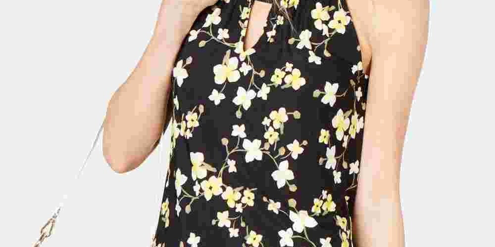 INC International Concepts Top Halter Estampado Feminino com Decote em Fechadura Amarelo Tamanho Médio