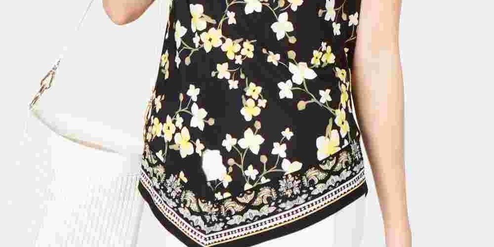 INC International Concepts Top Halter Estampado Feminino com Decote em Fechadura Amarelo Tamanho Médio