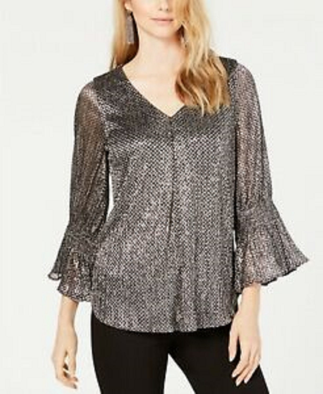 Blusa Alfani Feminina Petite com Estampa Metálica e Mangas Finas Cinza Tamanho 44