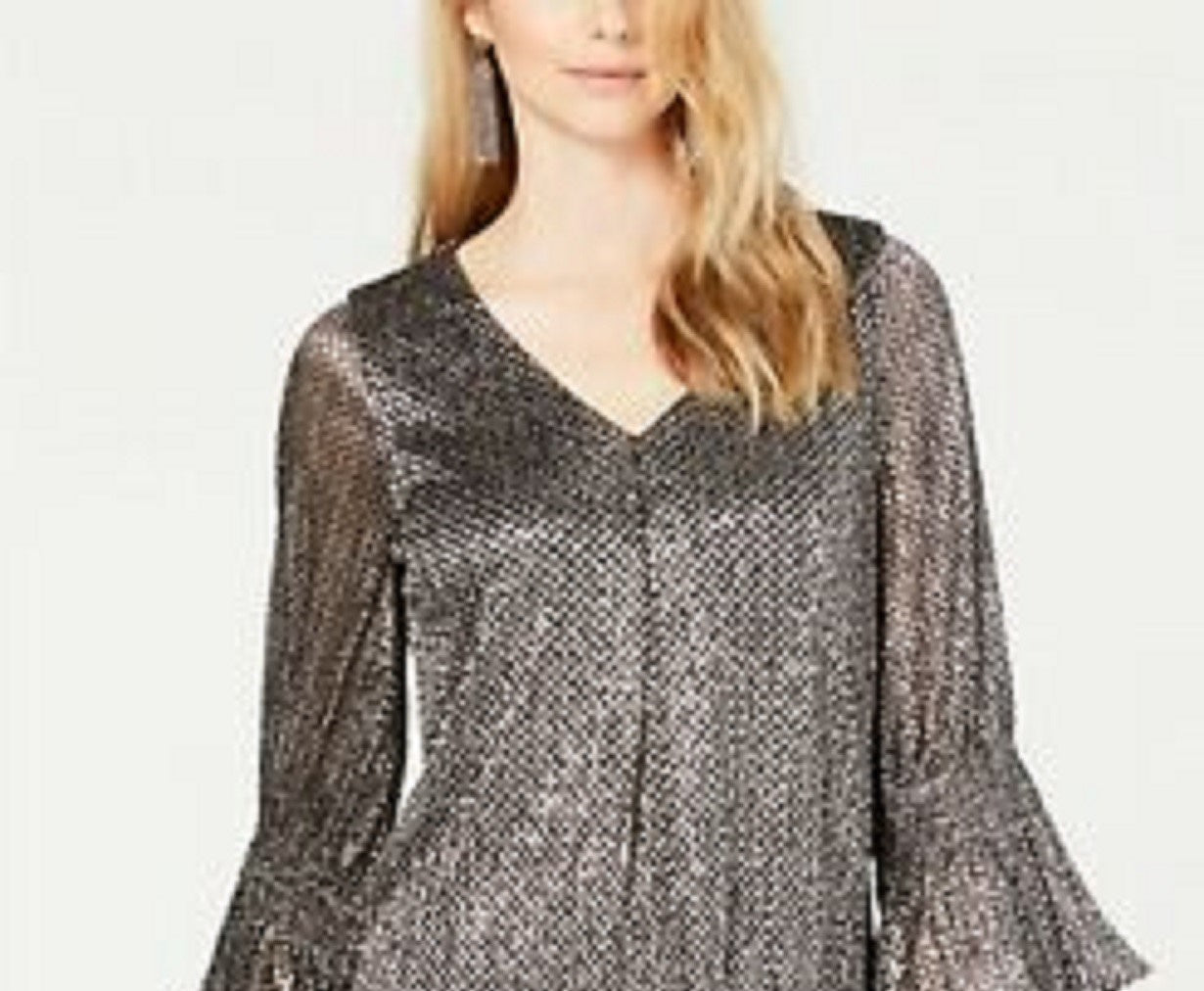 Blusa Alfani Feminina Petite com Estampa Metálica e Mangas Finas Cinza Tamanho 44