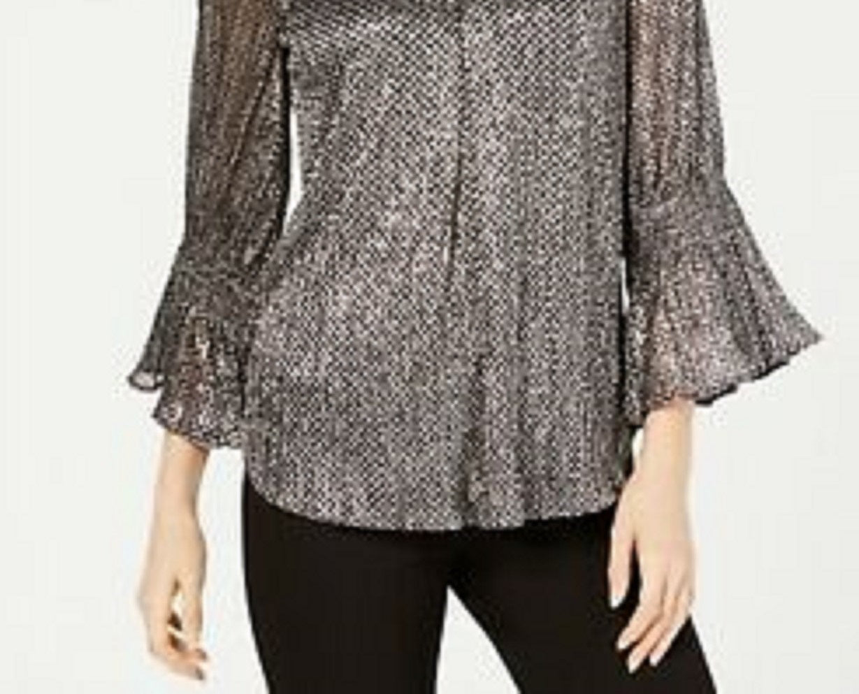 Blusa Alfani Feminina Petite com Estampa Metálica e Mangas Finas Cinza Tamanho 44