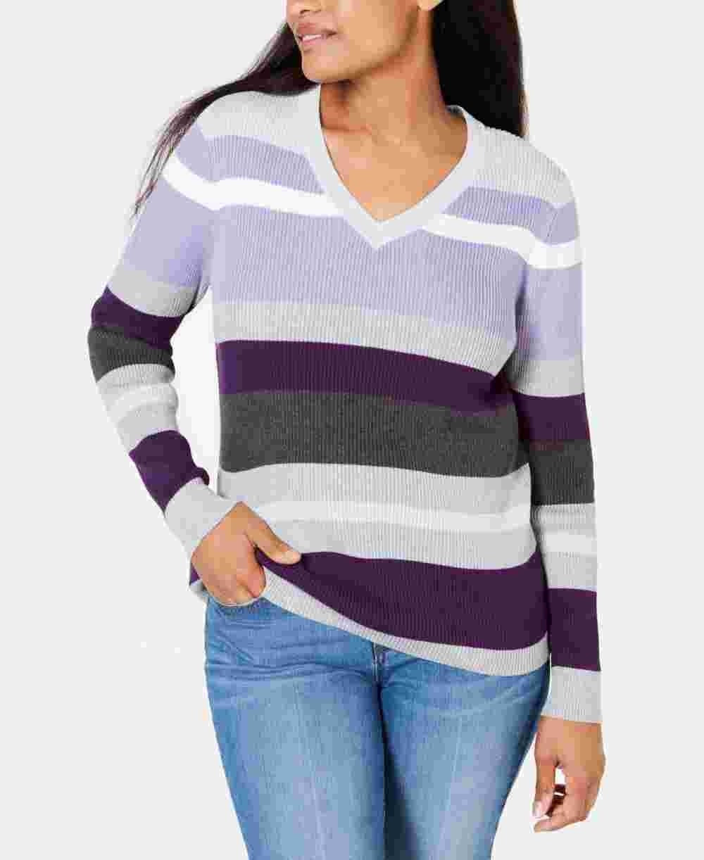 Karen Scott Suéter listrado Emma Cotton Feminino Roxo Tamanho Pequeno