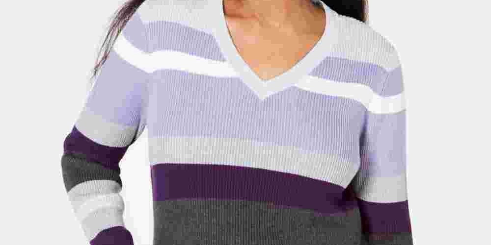 Karen Scott Suéter listrado Emma Cotton Feminino Roxo Tamanho Pequeno