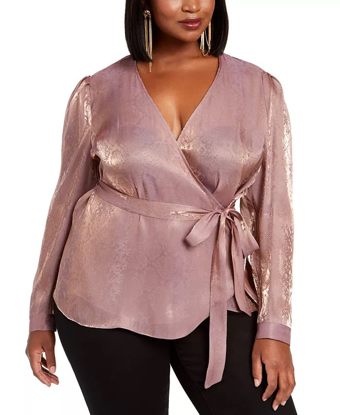 INC International Concepts Top feminino plus size com estampa de cobra falsa e estampa rosa tamanho 1X