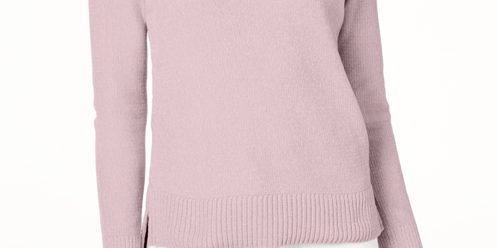 Suéter feminino Maison Jules em chenille com decote em V, rosa, tamanho extragrande