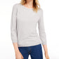 Camiseta feminina com decote em v e manga 3/4 mesclada Maison Jules, tamanho extragrande, cor carvão
