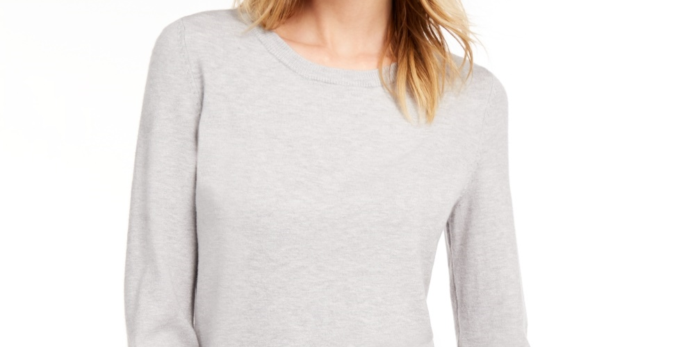 Camiseta feminina com decote em v e manga 3/4 mesclada Maison Jules, tamanho extragrande, cor carvão