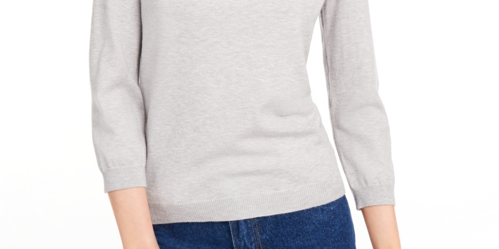 Camiseta feminina com decote em v e manga 3/4 mesclada Maison Jules, tamanho extragrande, cor carvão